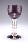 AN ELIZABETH II SCOTTISH SILVER AND AMETHYST GLASS GOBLET