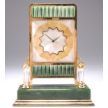 A ROCK CRYSTAL AND NEPHRITE JADE CLOCK, IN THE MANNER OF CARTIER