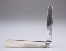 A VICTORIAN SILVER AND MOTHER-OF-PEARL FRUIT KNIFE