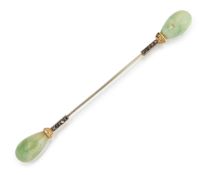 AN EARLY 20TH CENTURY JADE AND DIAMOND JABOT PIN