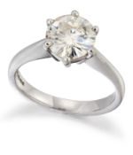 AN 18 CARAT WHITE GOLD SYNTHETIC MOISSANITE SINGLE-STONE RING