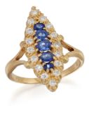 AN 18 CARAT GOLD SAPPHIRE AND DIAMOND NAVETTE RING