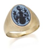 A SARDONYX INTAGLIO SIGNET RING