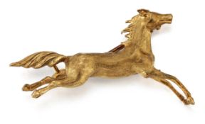 A 9 CARAT GOLD HORSE BROOCH