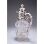 A SILVER-PLATE MOUNTED CUT-GLASS CLARET JUG