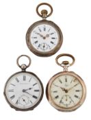 THREE SILVER POCKET WATCHES