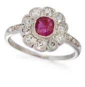 A RUBY AND DIAMOND CLUSTER RING