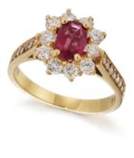A PINK TOURMALINE AND DIAMOND CLUSTER RING