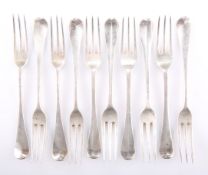 A GROUP OF TEN GEORGE III SILVER THREE-PRONG FORKS