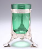 AN ART NOUVEAU SILVER AND GREEN GLASS VASE