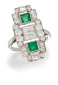 AN EMERALD AND DIAMOND COCKTAIL RING