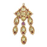 A 19TH CENTURY CHRYSOBERYL AND RUBY BROOCH/PENDANT