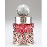 AN ART NOUVEAU SILVER-MOUNTED CRANBERRY GLASS PERFUME BOTTLE