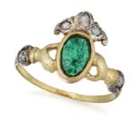 A 19TH CENTURY EMERALD AND DIAMOND FEDE RING
