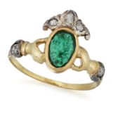 A 19TH CENTURY EMERALD AND DIAMOND FEDE RING