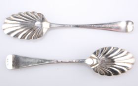 TWO SILVER TABLE SPOONS, CIRCA 1750