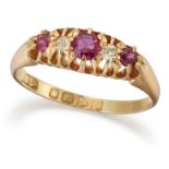 A VICTORIAN 18 CARAT GOLD RUBY AND DIAMOND RING