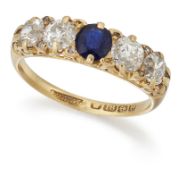 AN 18 CARAT GOLD SAPPHIRE AND DIAMOND FIVE-STONE RING