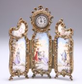 A VIENNESE SILVER-GILT AND ENAMEL TRIPTYCH BOUDOIR CLOCK