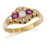 A VICTORIAN 18 CARAT GOLD RUBY AND DIAMOND CLUSTER RING
