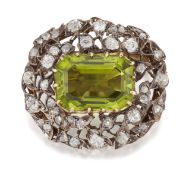 A PERIDOT AND DIAMOND BROOCH