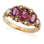A VICTORIAN GARNET AND PEARL RING