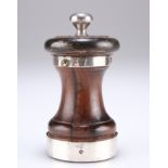 A VICTORIAN SILVER-MOUNTED ROSEWOOD PEPPER GRINDER
