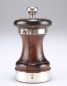 A VICTORIAN SILVER-MOUNTED ROSEWOOD PEPPER GRINDER