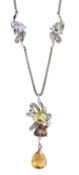 A MULTI-GEMSTONE AND DIAMOND PENDANT NECKLACE