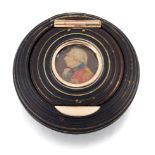 A STAINED IVORY PORTRAIT MINIATURE SNUFF BOX