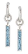 THEO FENNELL: A PAIR OF 18 CARAT WHITE GOLD BLUE TOPAZ 'STRIP' DROP EARRINGS