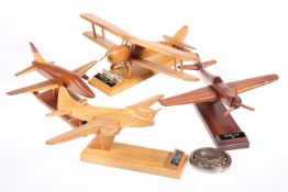 FOUR WOODEN AVIATION MODELS