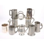 A QUANTITY OF SILVER PLATE AND PEWTER TANKARDS