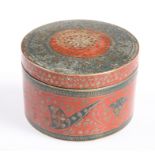 AN EASTERN ENAMELLED BRASS CIRCULAR BOX AND COVER