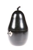 AN EBONISED PEAR-SHAPED TEA CADDY