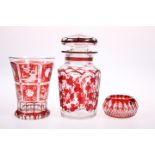 A MID-19TH CENTURY BOHEMIAN RED FLASH CUT GLASS BEAKER