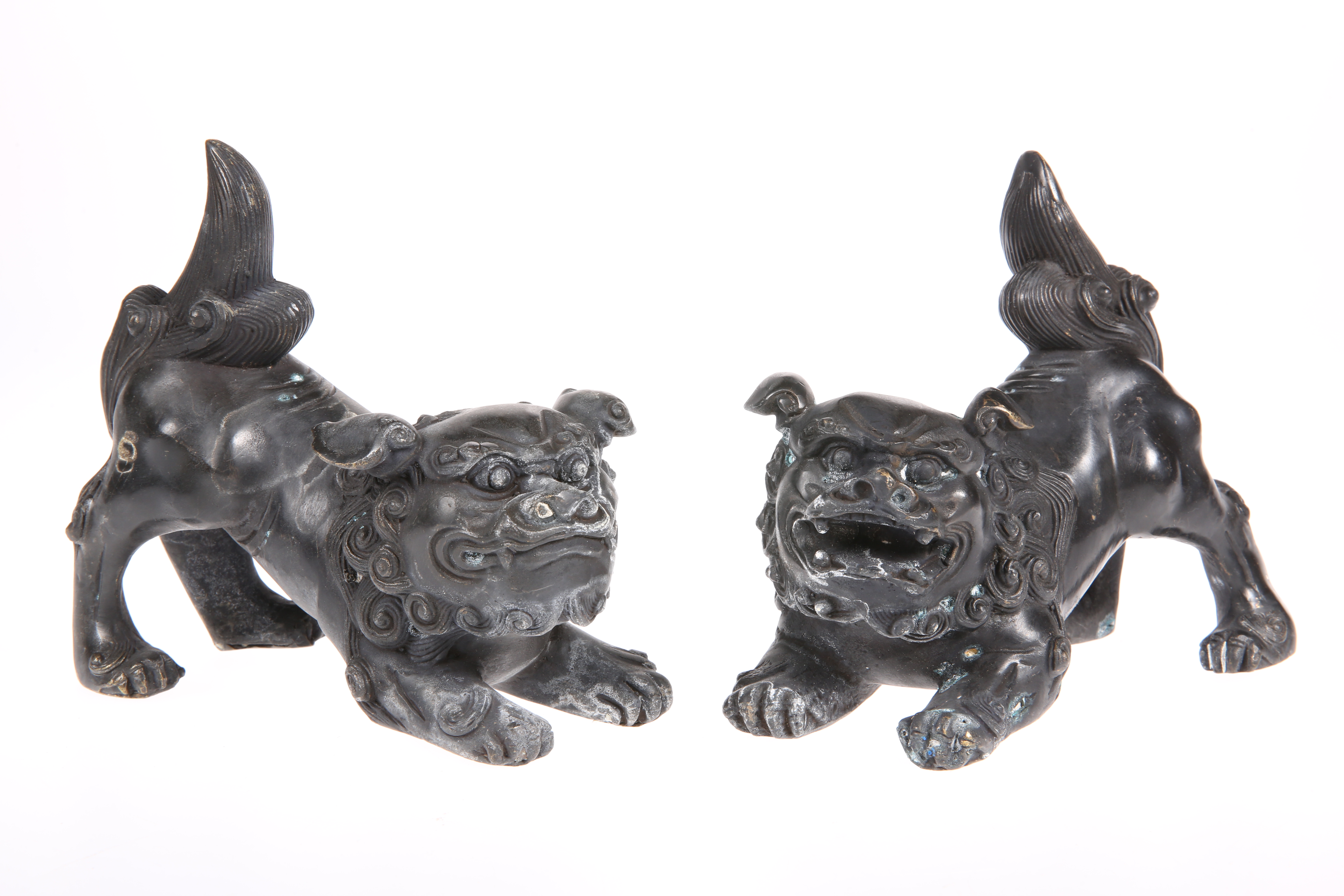A PAIR OF CHINESE BRONZE MODELS OF FOO DOGS