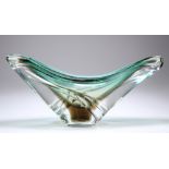 A MURANO SCULPTURE SHADED GREEN ART GLASS BOWL