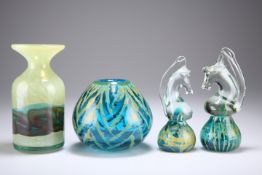 FOUR PIECES OF MDINA GLASS