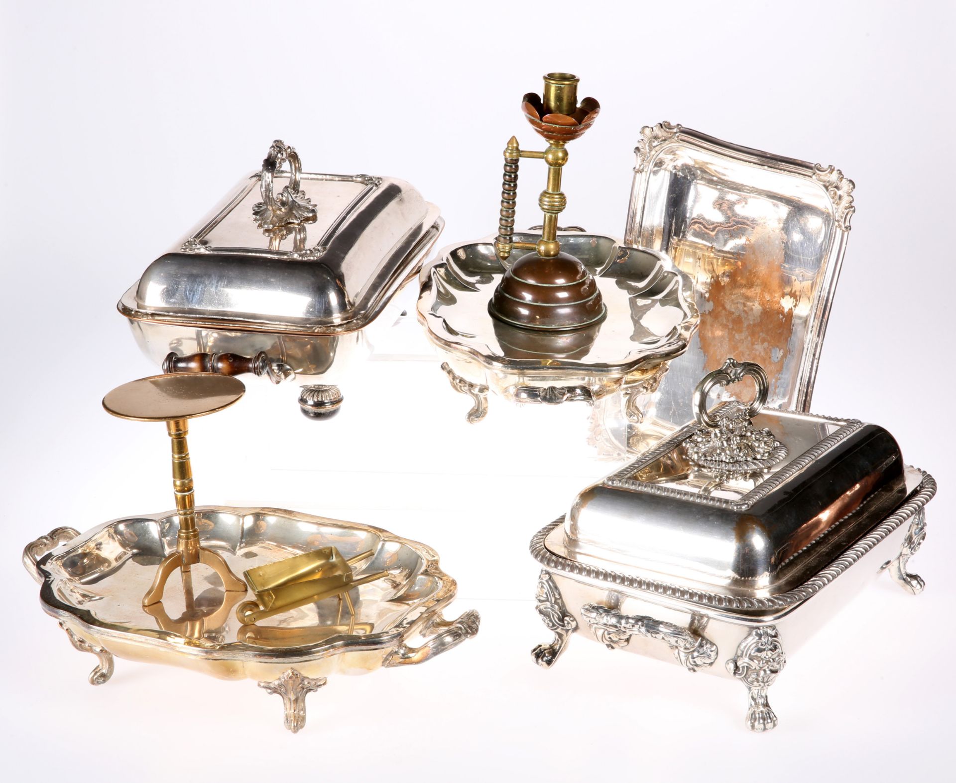 A LARGE COLLECTION OF SILVER-PLATE AND METALWORK