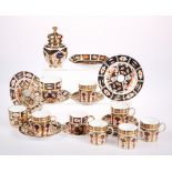 SIX ROYAL CROWN DERBY OLD IMARI PATTERN PORCELAIN COFFEE CANS AND SAUCERS