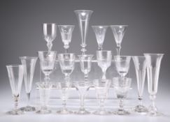 A GROUP OF NINETEEN 18TH CENTURY AND LATER WINE GLASSES