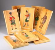 EIGHT HAND PAINTED IMAGES ON WOODEN PANELS OF SOLDIERS OF THE GORDON HIGHLANDERS