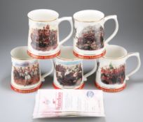 FIVE BONE CHINA TANKARDS CREATED FOR THE ARMY BENEVOLENT FUND BY DANBURY MINT