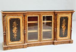 A FINE VICTORIAN BURR WALNUT, EBONISED, GILT METAL MOUNTED AND INLAID CREDENZA, BY JOHN TAYLOR AND S