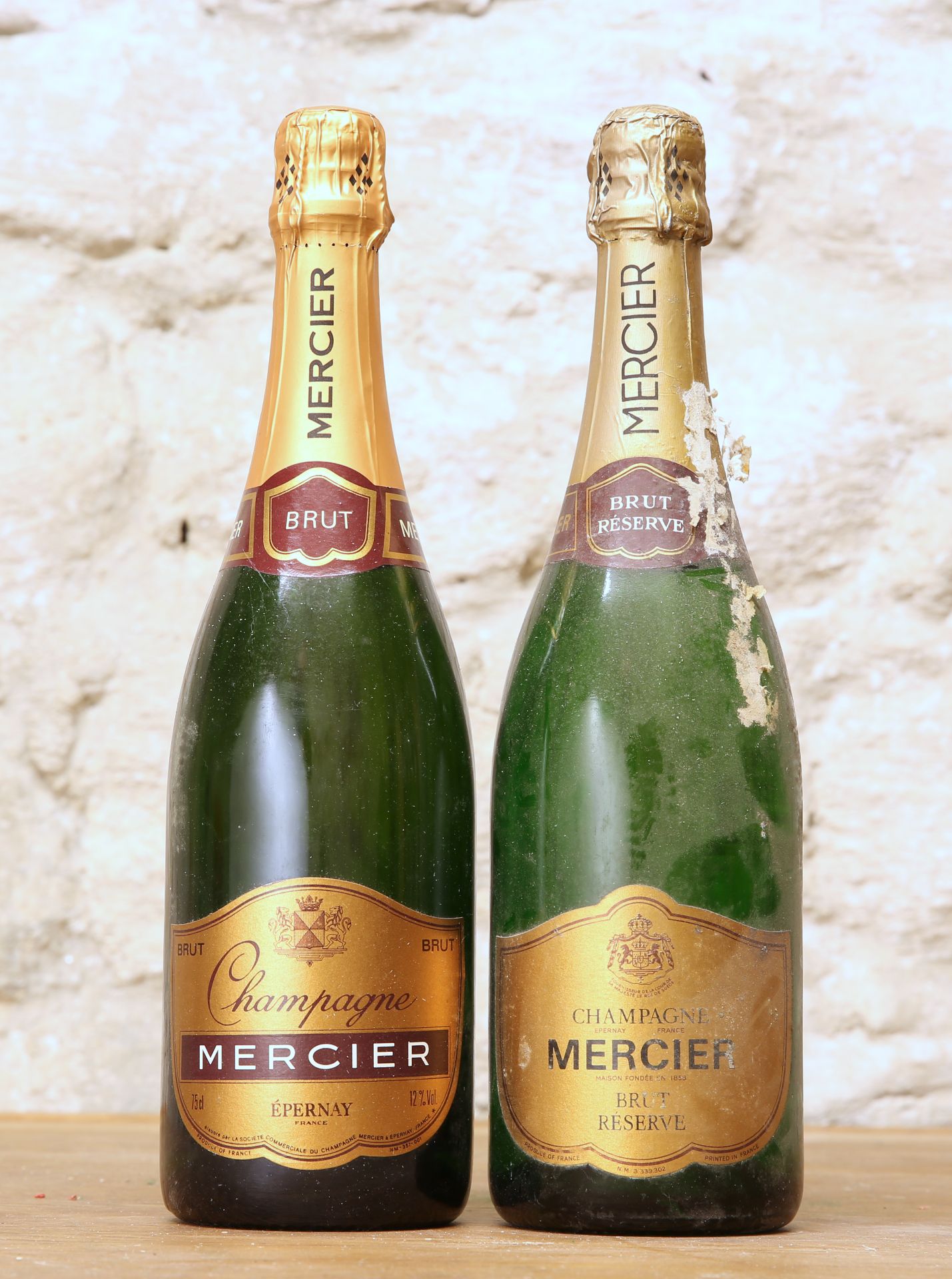 2 BOTTLES CHAMPAGNE MERCIER BRUT VN FROM 1970'S (ONE EARLY 1970'S AND ONE LATE 1970'S)