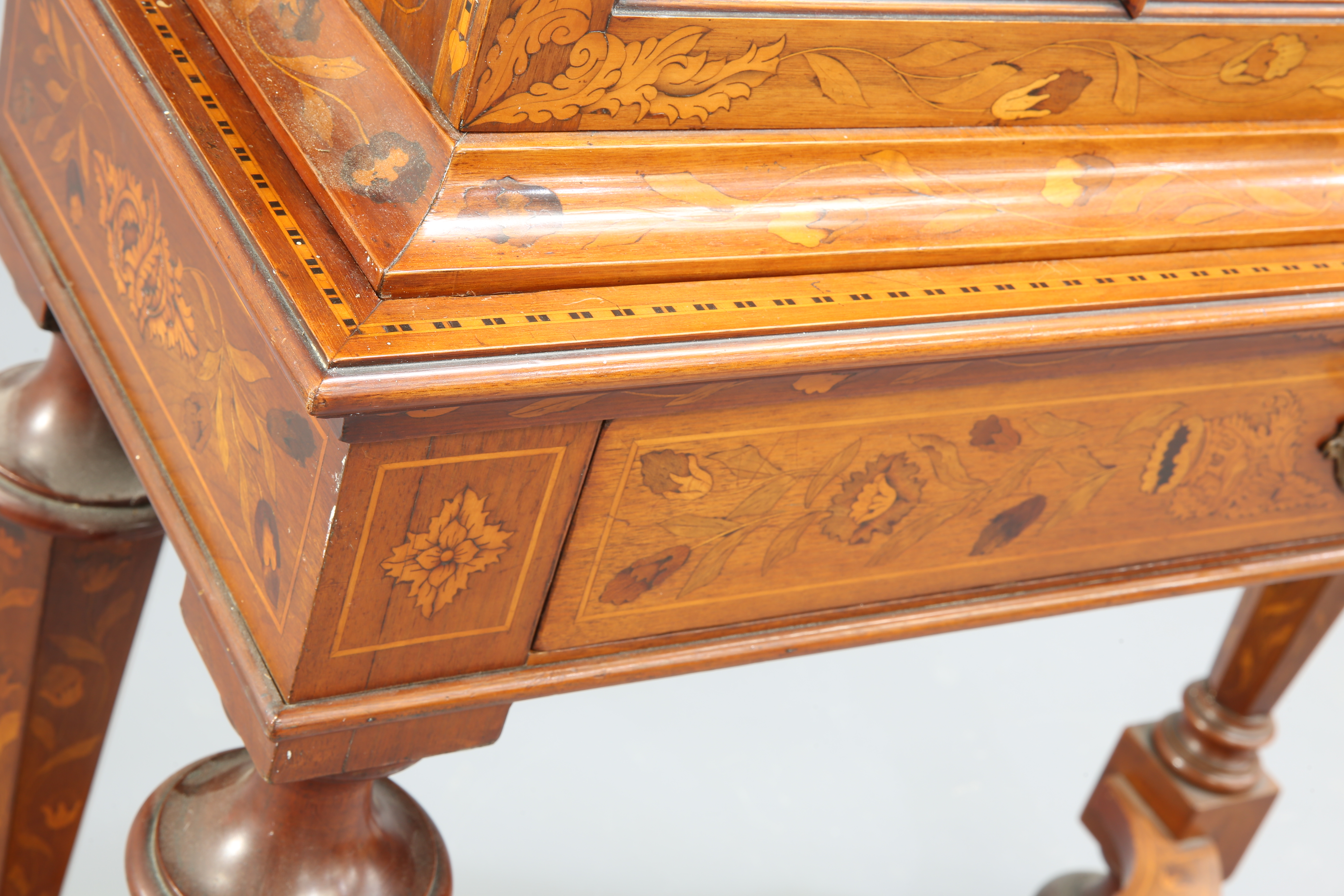 A 19TH CENTURY CONTINENTAL FLORAL MARQUETRY WALNUT CABINET ON STAND - Image 2 of 3