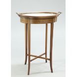 AN EDWARDIAN STRING INLAID TRAY TOP DRINKS TABLE