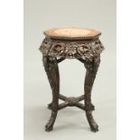 A CHINESE MARBLE INSET HARDWOOD JARDINIERE STAND, CIRCA 1900