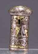 A SILVER AND GOLD INLAID FINIAL, WARRING STATES PERIOD